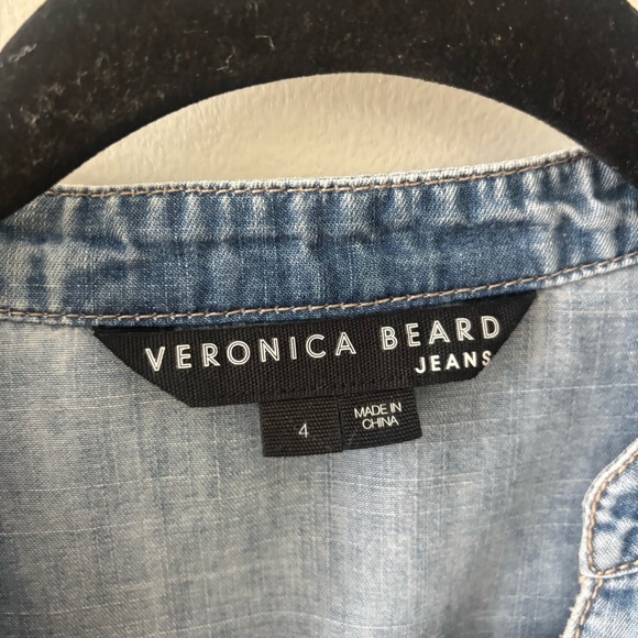 Veronica Beard Sedona Chambray Denim Blouse Sz 4 Quiet Luxury Coastal Feminine - Picture 7 of 12